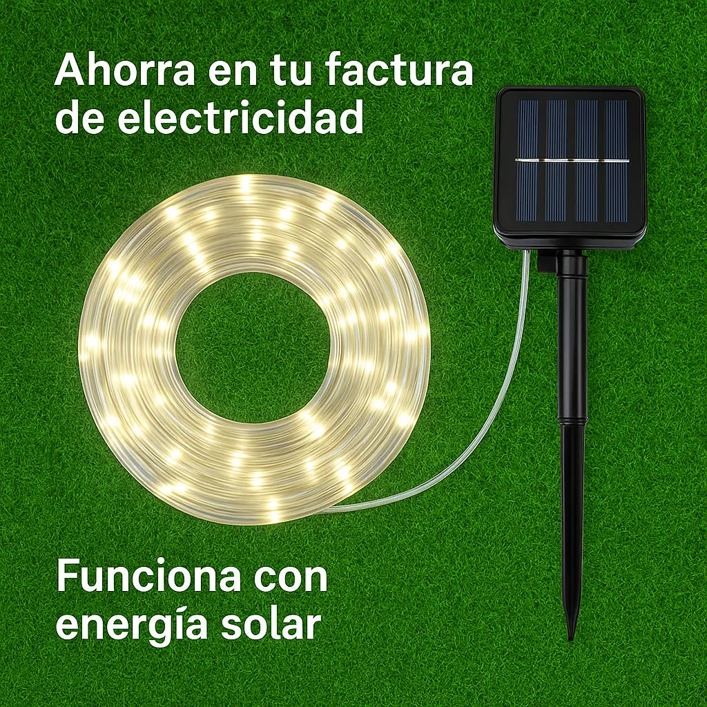 Manguera LED Solar Cálida ✨ – Decora tu Terraza, Jardín o Negocio 🏠 – ¡Ilumina Sin Pagar Energía!💡