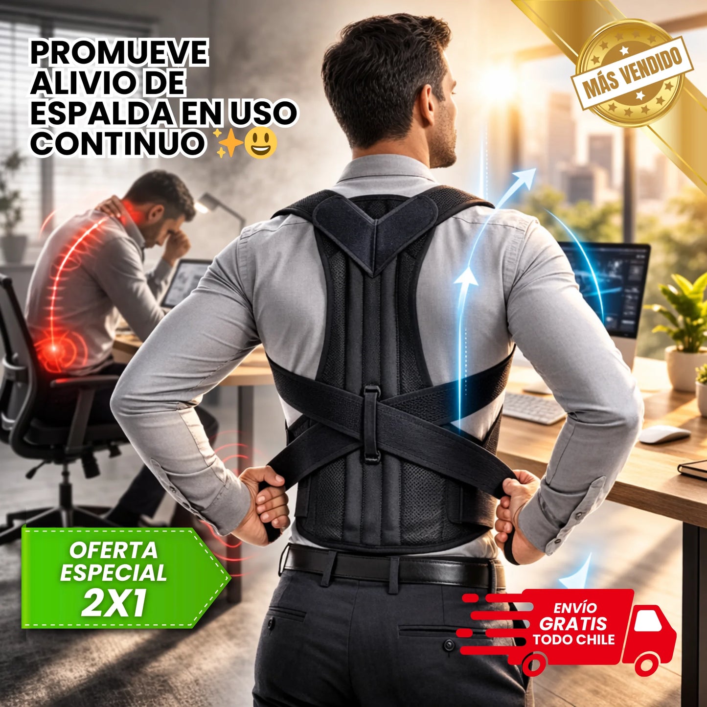 Corrector de Postura Ajustable (OFERTA ESPECIAL 2x1)✨ Soporte Ortopédico Diario 🙇🏻‍♀️ Ayuda a reducir molestias desde la primera semana