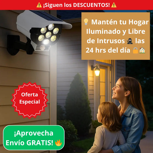 🔆 Foco LED Solar Tipo Cámara – 🏠 Ilumina tu hogar y ahuyenta intrusos – 🌙 Seguridad 24 h sin gastar luz 💡
