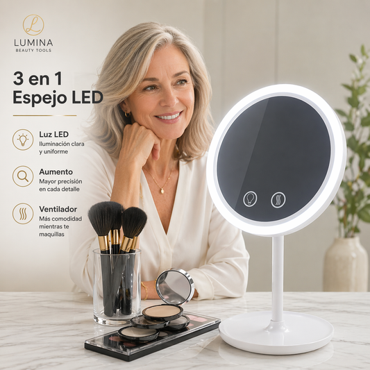 Espejo Led 3 en 1 con Aumento y Ventilador