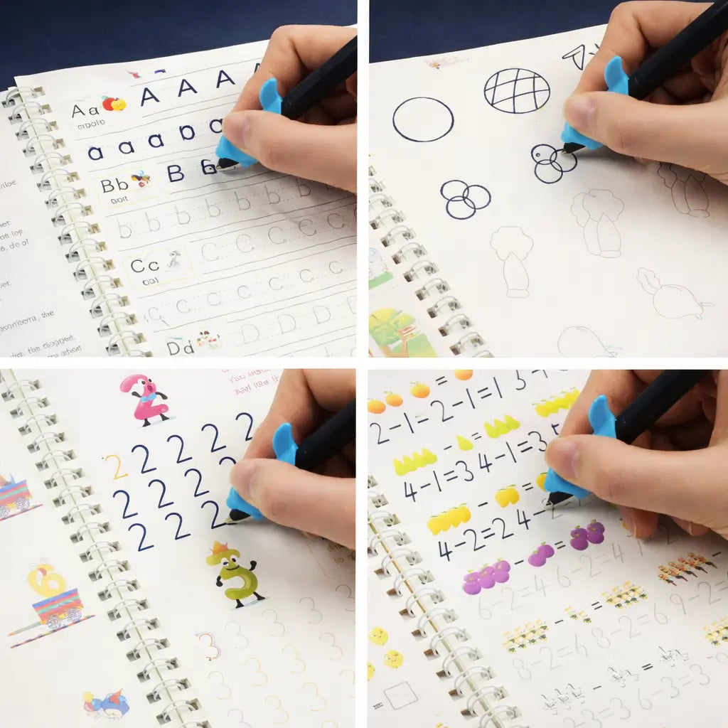 📘 Set de 4 Cuadernos de Caligrafía Mágicos Reutilizables 🧠 Práctica de Escritura y Números 🚫📱 Aprendizaje activo sin pantallas en pocas semanas
