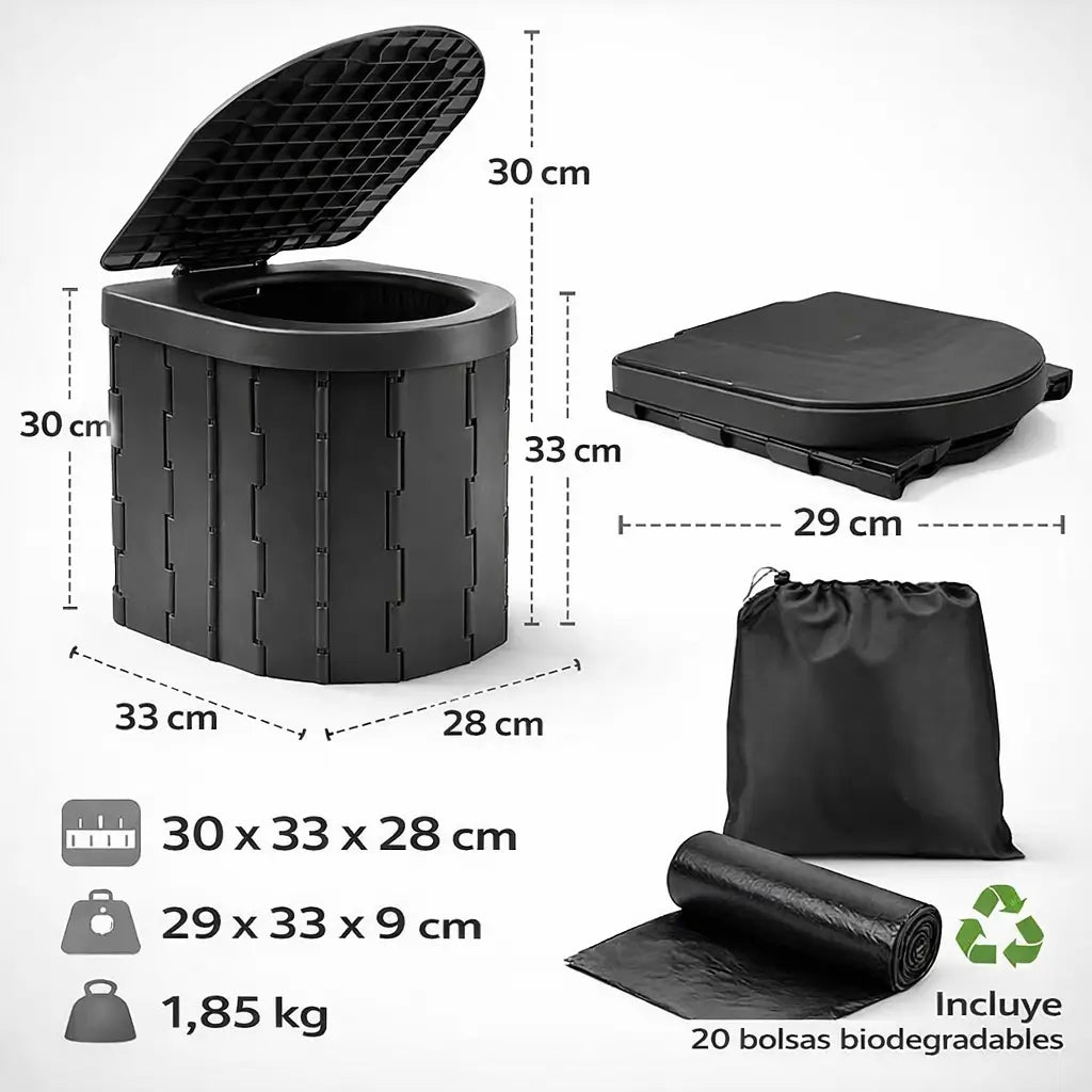 🚽 Baño Químico Portátil Plegable – ⚡ Uso Inmediato – 🧼 Solución Higiénica y Cómoda para Camping y Viajes 🚗 en Segundos