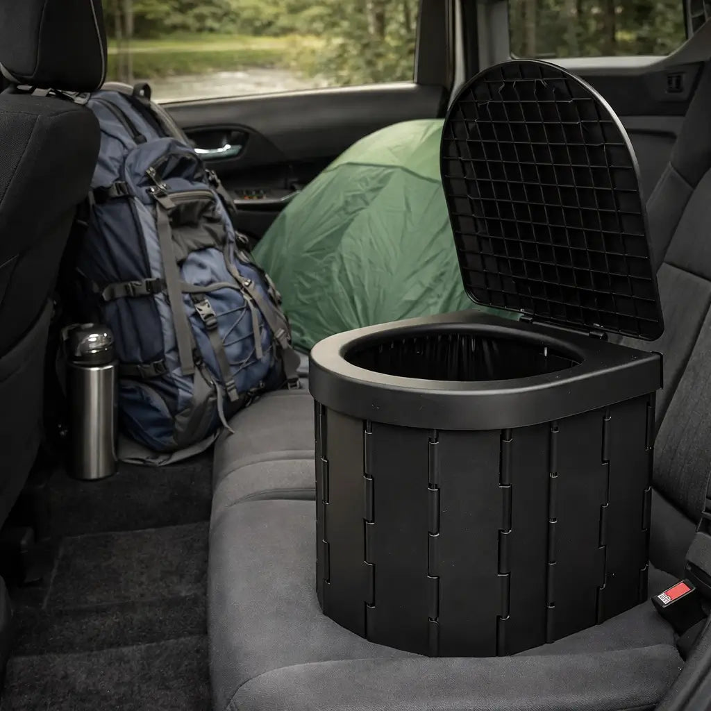 🚽 Baño Químico Portátil Plegable – ⚡ Uso Inmediato – 🧼 Solución Higiénica y Cómoda para Camping y Viajes 🚗 en Segundos