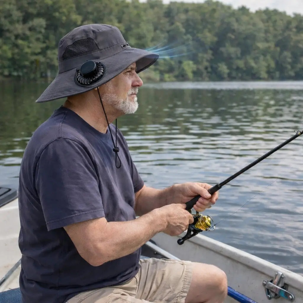 🧢 Sombrero con Doble Ventilador (Colores al Azar) 🌀 – Ventilación Activa ⚡ – Mantente Fresco Desde el Primer uso Bajo Sol Intenso ❄️