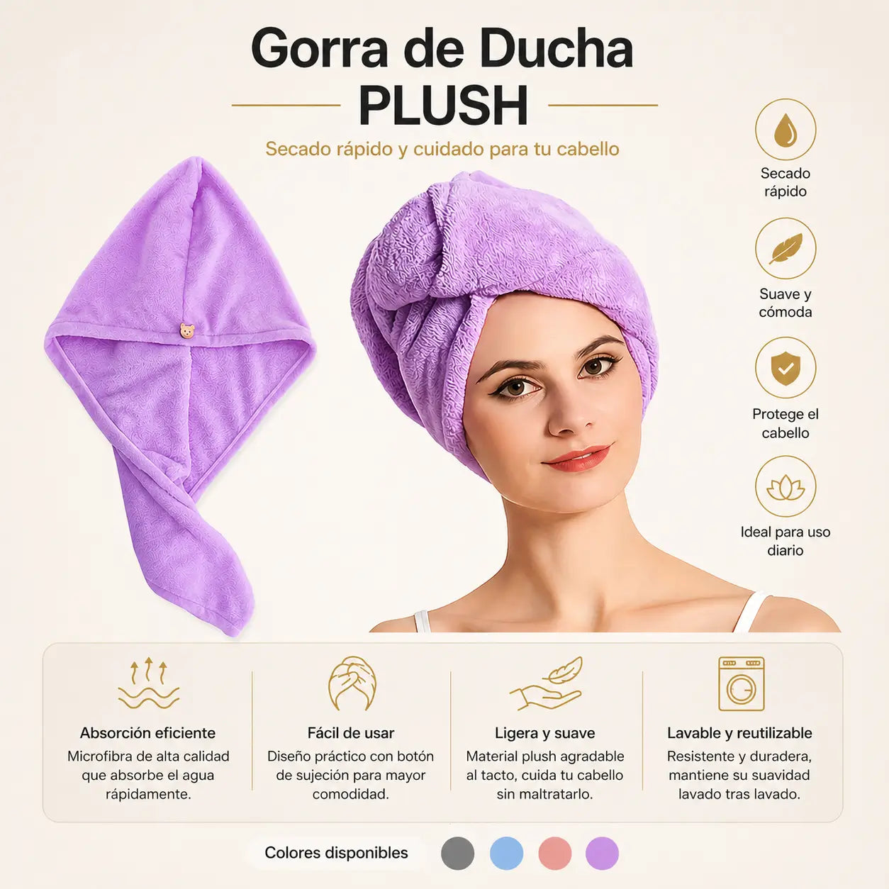 Gorra de Ducha Plush Secado Rápido
