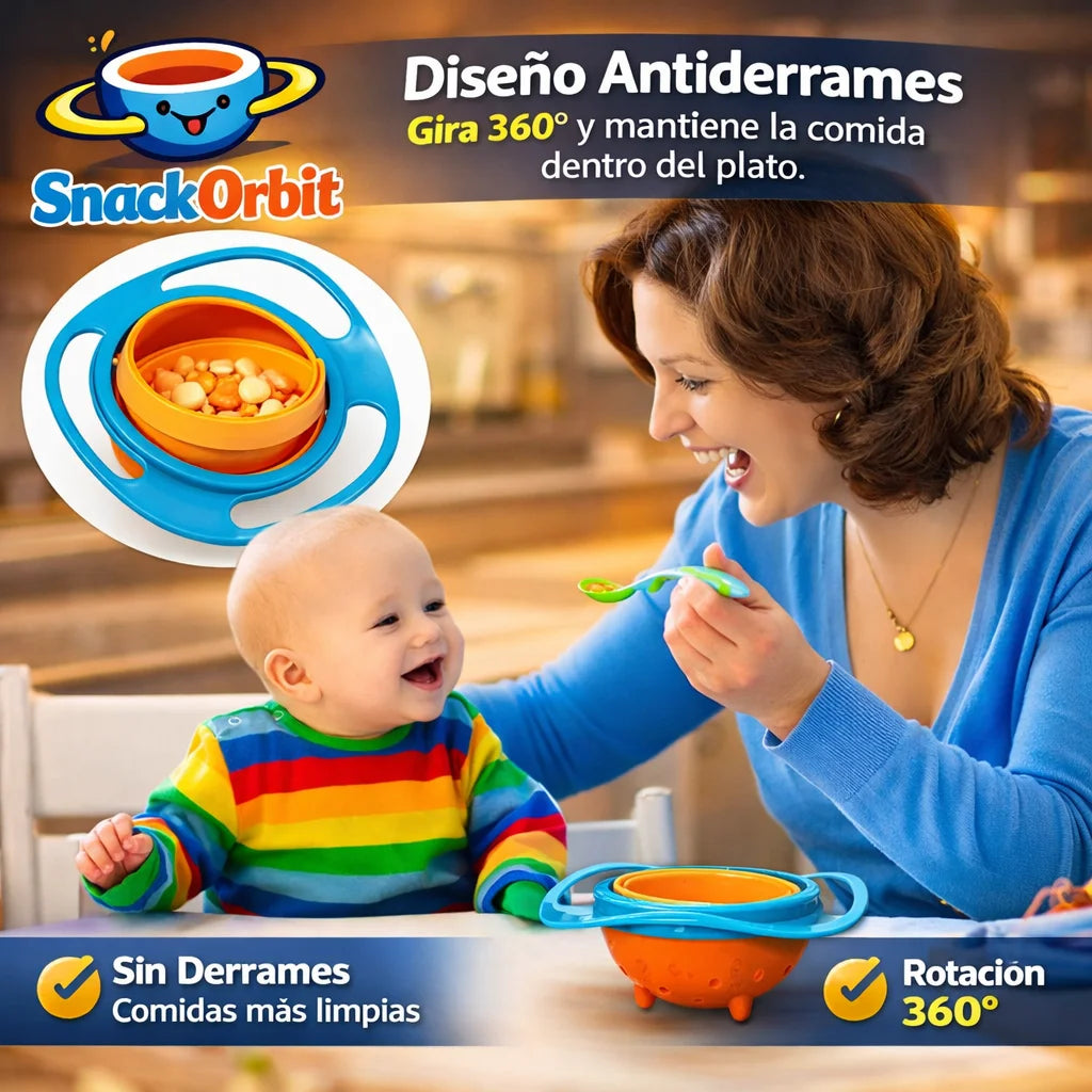 SnackOrbit Plato Giratorio - Mantén la comida dentro del plato mientras tu hijo o nieto aprende a comer solo