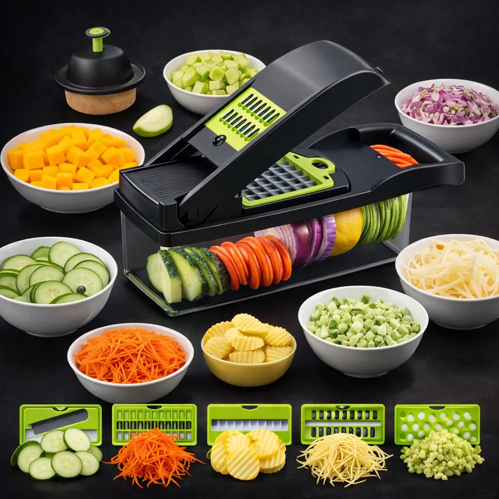 🔪 Picadora Manual de Cocina 🥕 Corta y ralla de forma segura ⏱️ Ahorra tiempo al cocinar en casa o de paseo