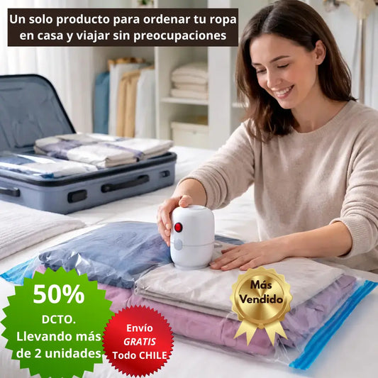 Bomba de Vacío Portátil para Ropa+ 3 Bolsas 80x110 cm - Comprime Ropa - Aprovecha Mejor Tu Espacio en Casa 🏠 y al Viajar ✈️