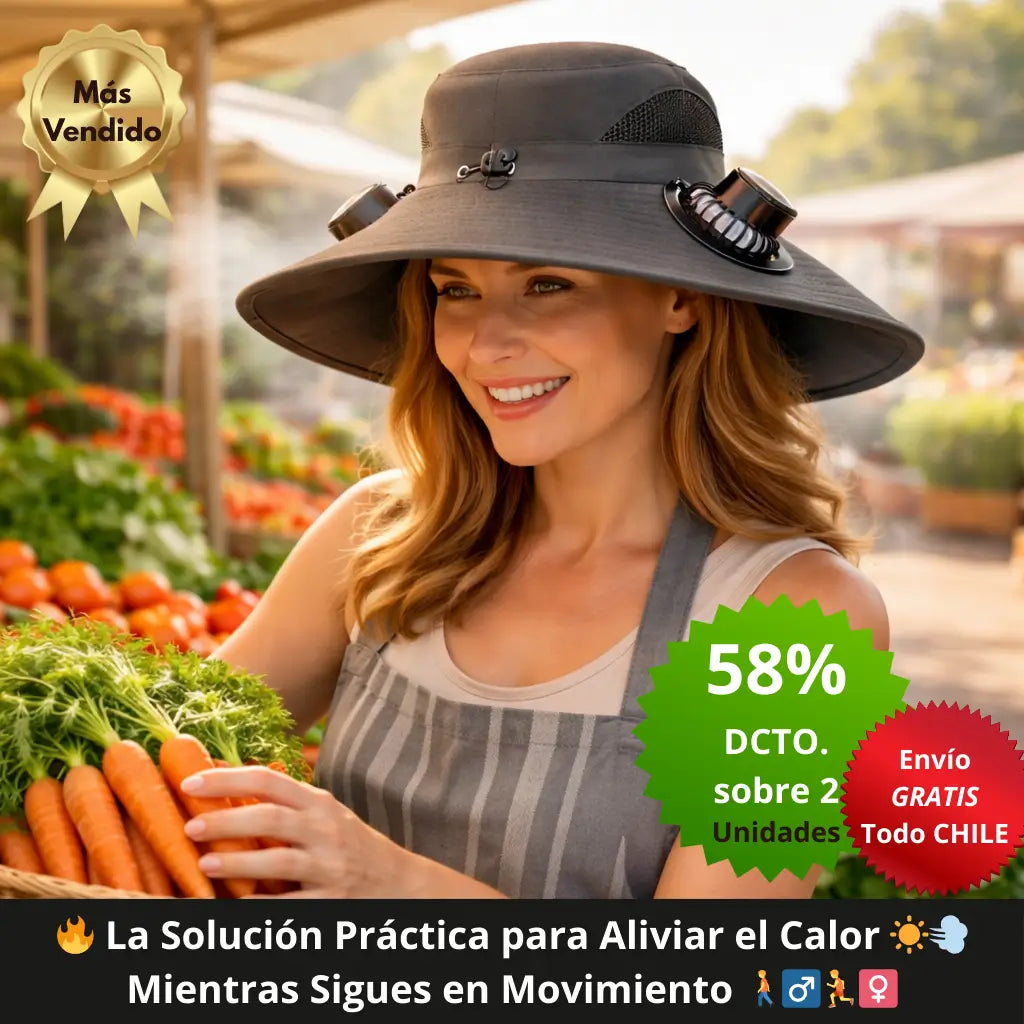 🧢 Sombrero con Doble Ventilador (Colores al Azar) 🌀 – Ventilación Activa ⚡ – Mantente Fresco Desde el Primer uso Bajo Sol Intenso ❄️