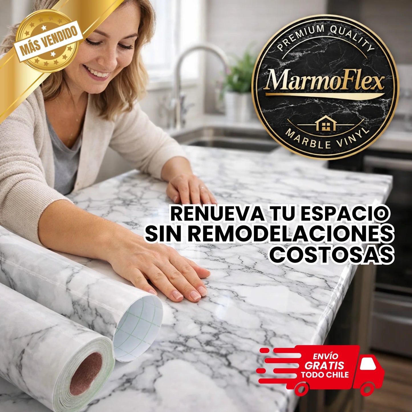 MarmoFlex Papel Vinil Adhesivo 10mt x 60cm - Cubre y Moderniza Muebles